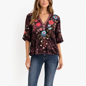 Silk Blend Ulla Velvet Easy V-neck Top Johnny Was Gypsy Boho Resort Purple XXS